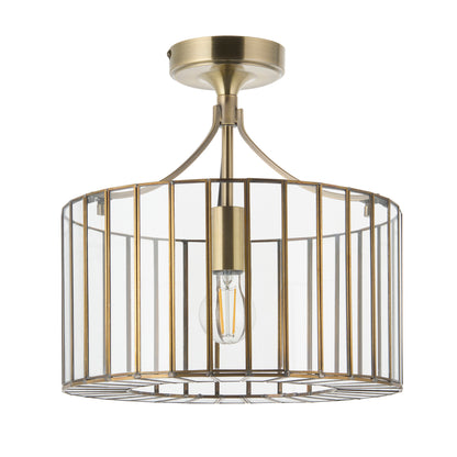 Antalya Antique Brass & Clear Glass Flush Ceiling Light