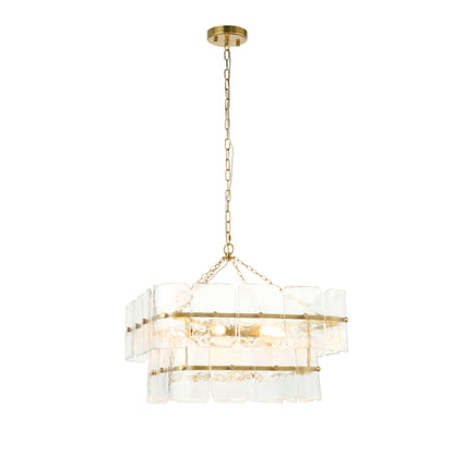 Venice 6 Light Aged Brass & Textured Glass Pendant Ceiling Light