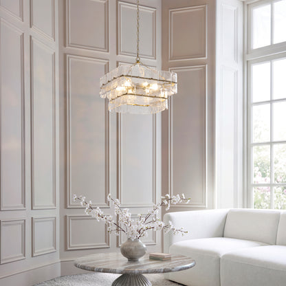 Venice 6 Light Aged Brass & Textured Glass Pendant Ceiling Light