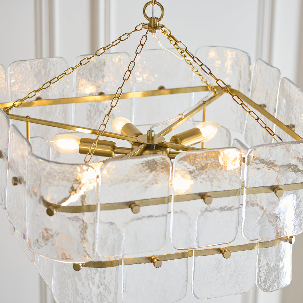 Venice 6 Light Aged Brass & Textured Glass Pendant Ceiling Light