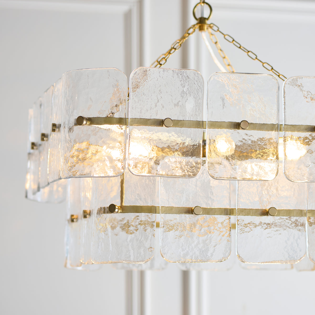 Venice 6 Light Aged Brass & Textured Glass Pendant Ceiling Light