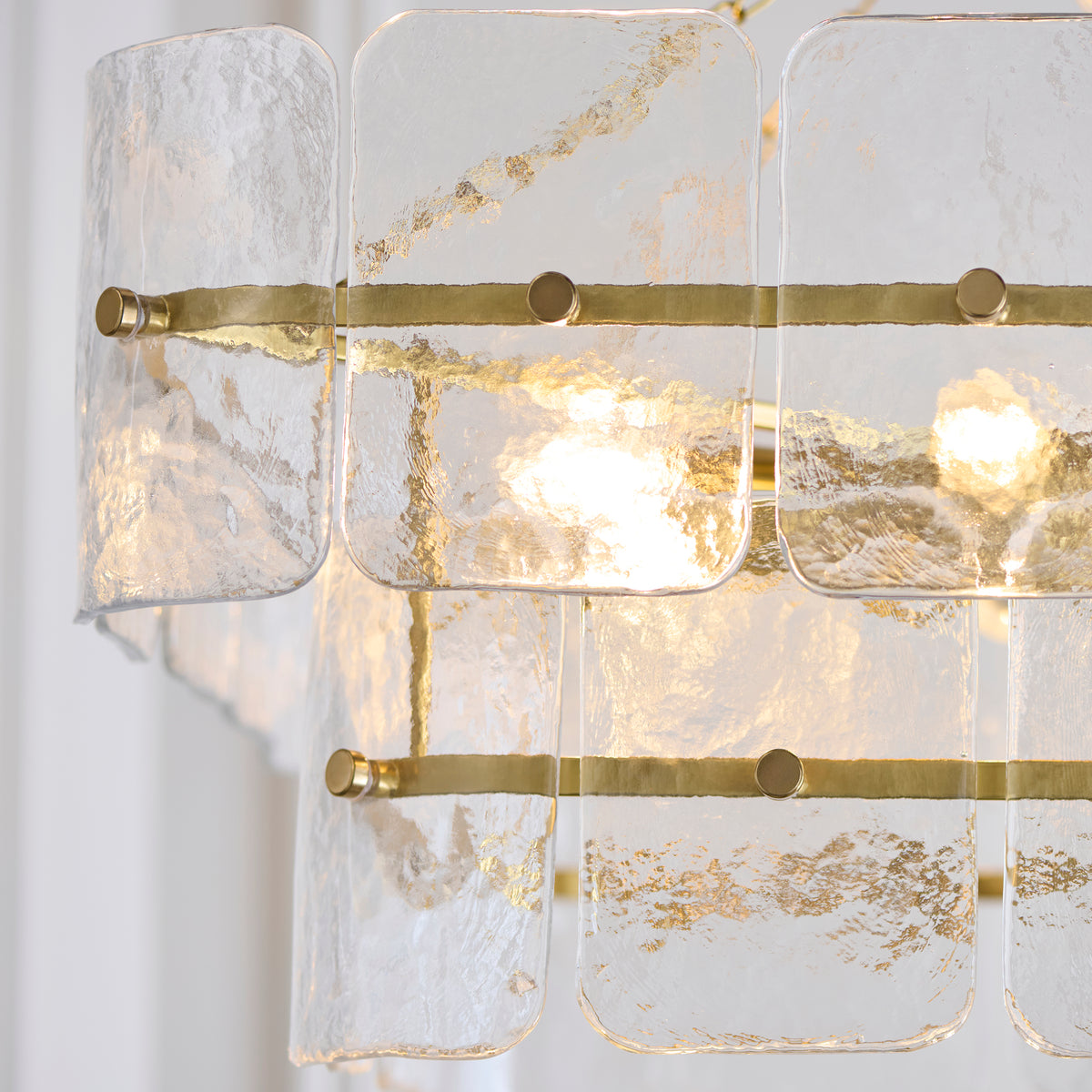 Venice 6 Light Aged Brass & Textured Glass Pendant Ceiling Light