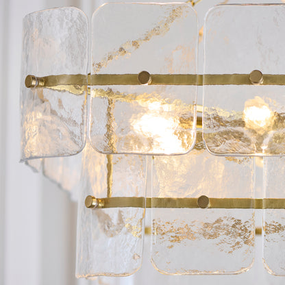 Venice 6 Light Aged Brass & Textured Glass Pendant Ceiling Light