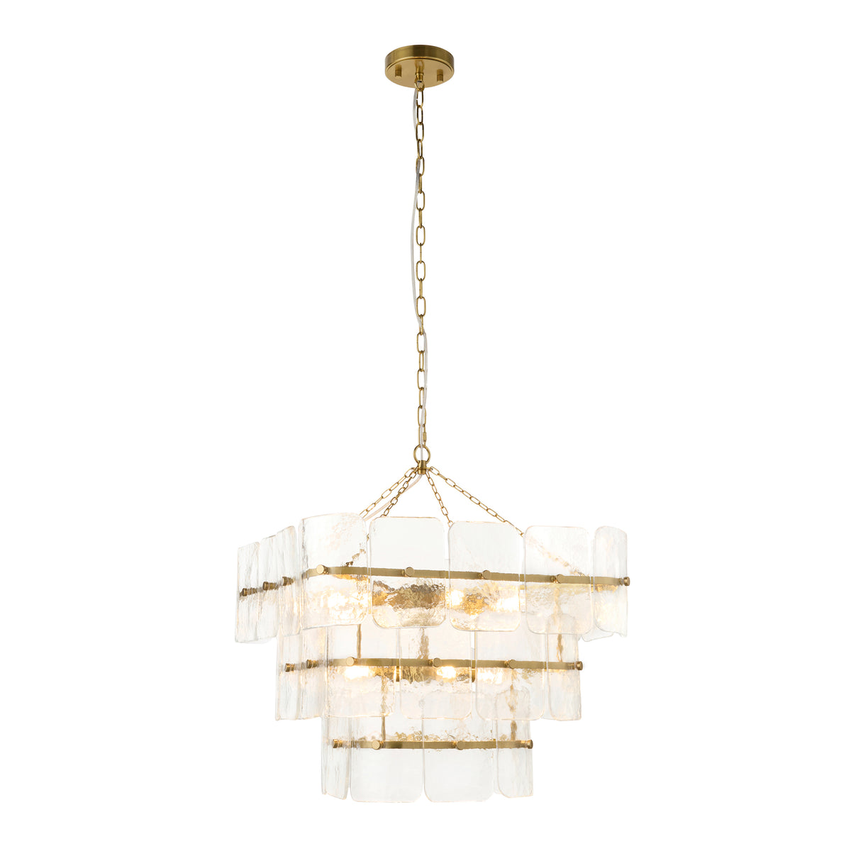 Venice 10 Light Aged Brass & Textured Glass Pendant Ceiling Light