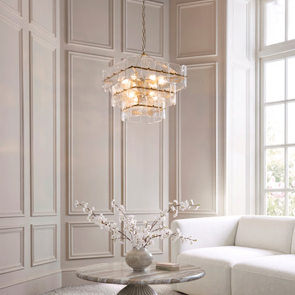 Venice 10 Light Aged Brass & Textured Glass Pendant Ceiling Light