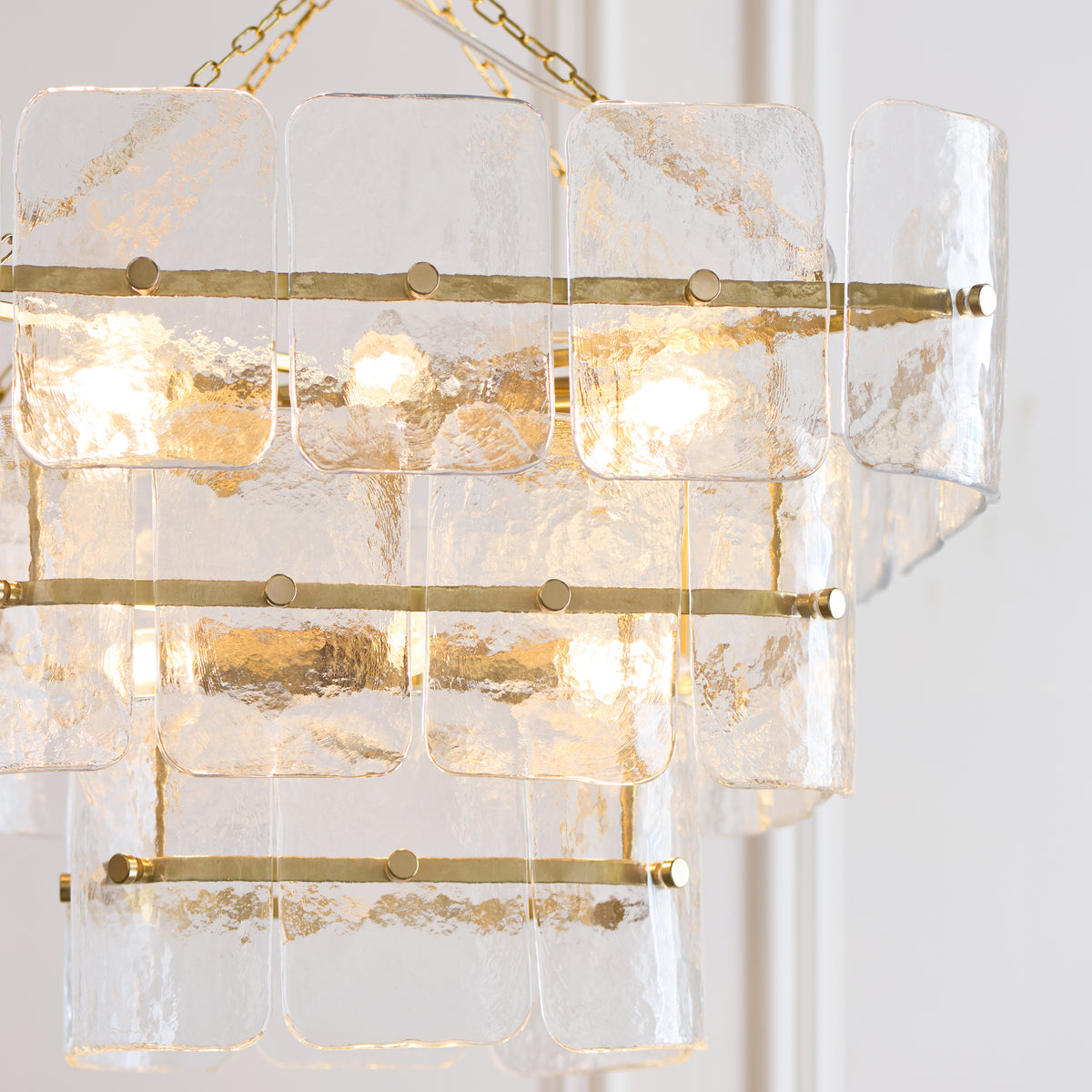 Venice 10 Light Aged Brass & Textured Glass Pendant Ceiling Light