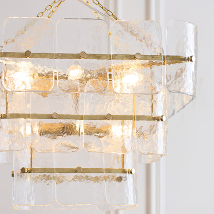 Venice 10 Light Aged Brass & Textured Glass Pendant Ceiling Light