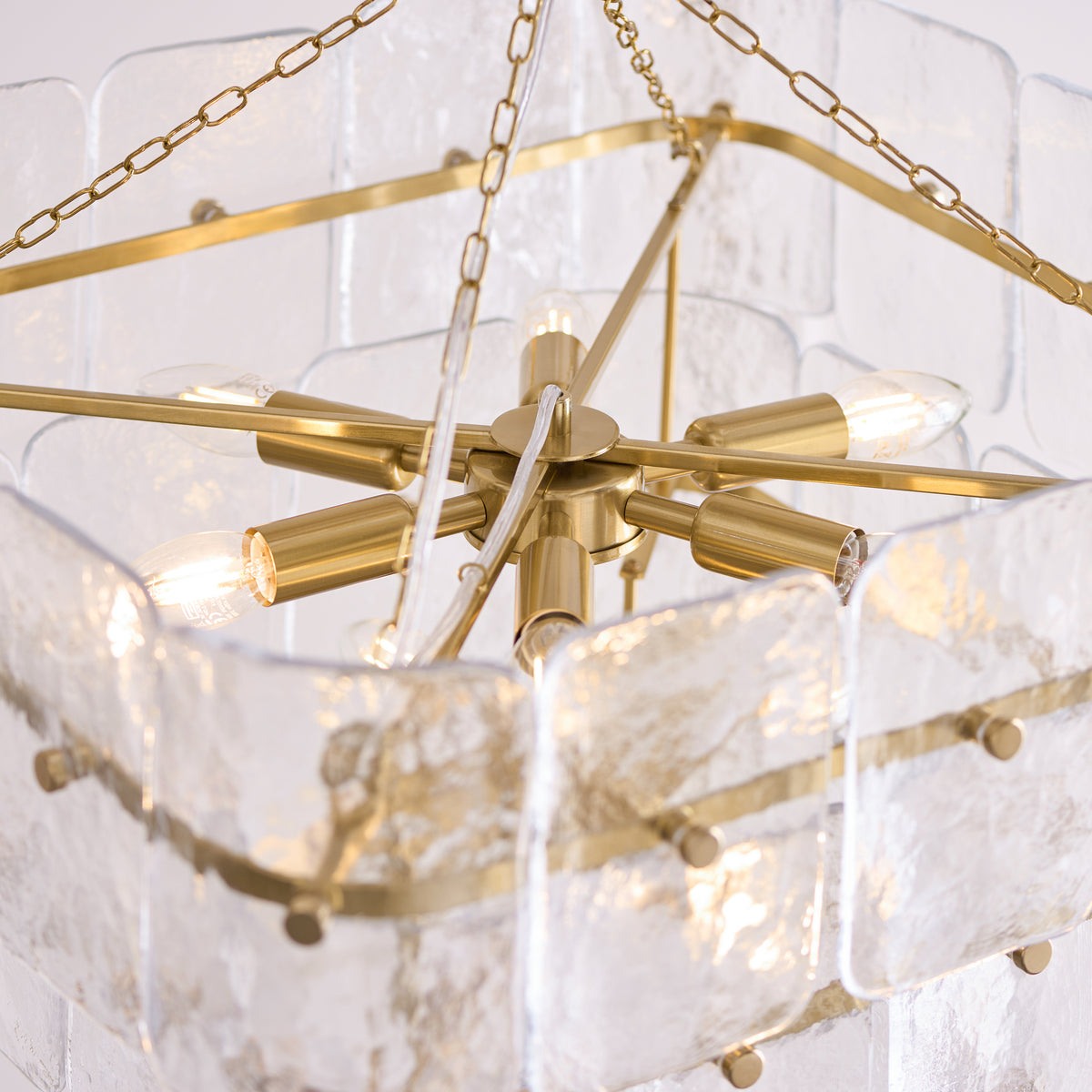 Venice 10 Light Aged Brass & Textured Glass Pendant Ceiling Light