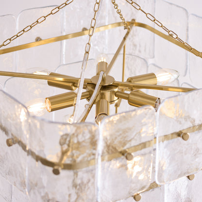 Venice 10 Light Aged Brass & Textured Glass Pendant Ceiling Light