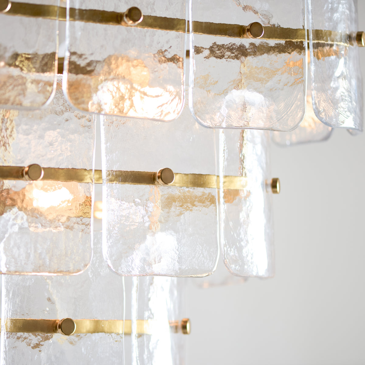 Venice 10 Light Aged Brass & Textured Glass Pendant Ceiling Light