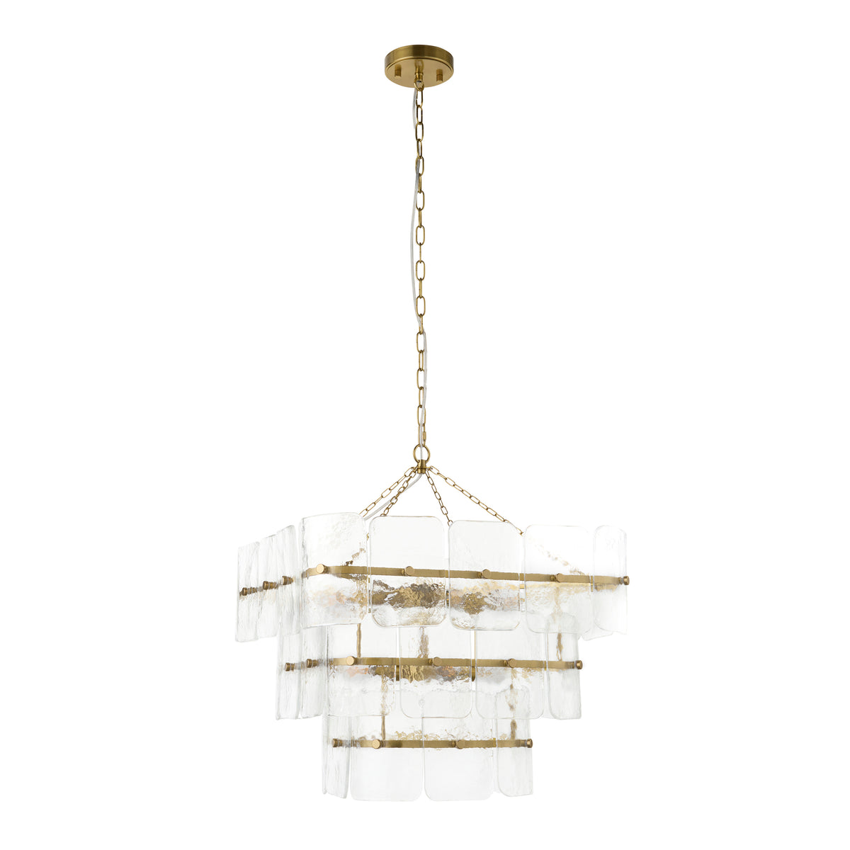 Venice 10 Light Aged Brass & Textured Glass Pendant Ceiling Light