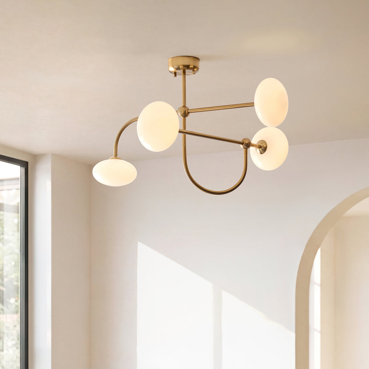 Ottowa 4 Light Aged Brass & Opal Glass Semi-Flush Ceiling Light