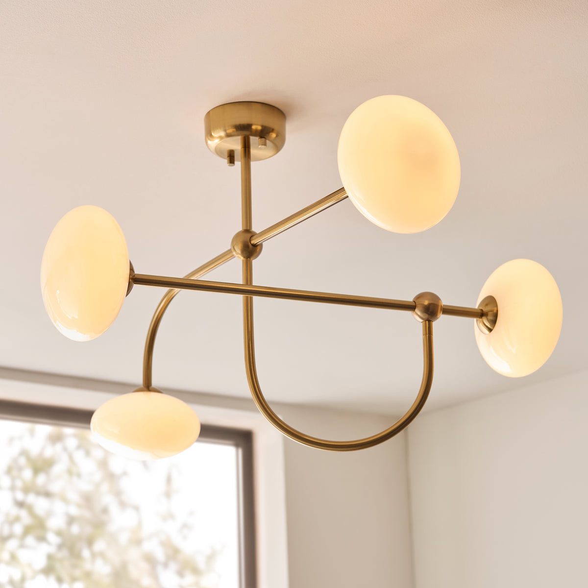 Ottowa 4 Light Aged Brass & Opal Glass Semi-Flush Ceiling Light