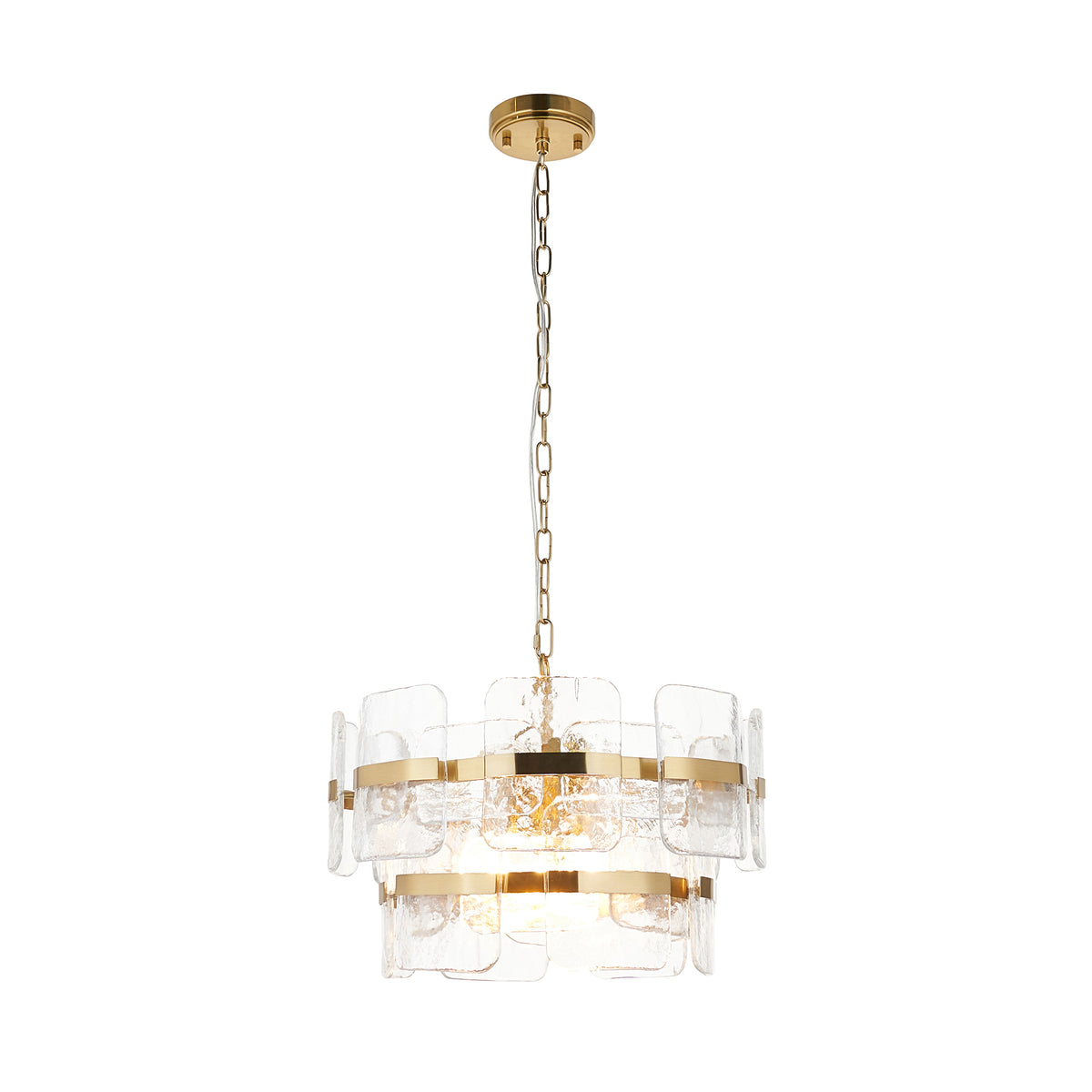 Ancara 3 Light Aged Brass & Textured Glass Pendant Ceiling Light
