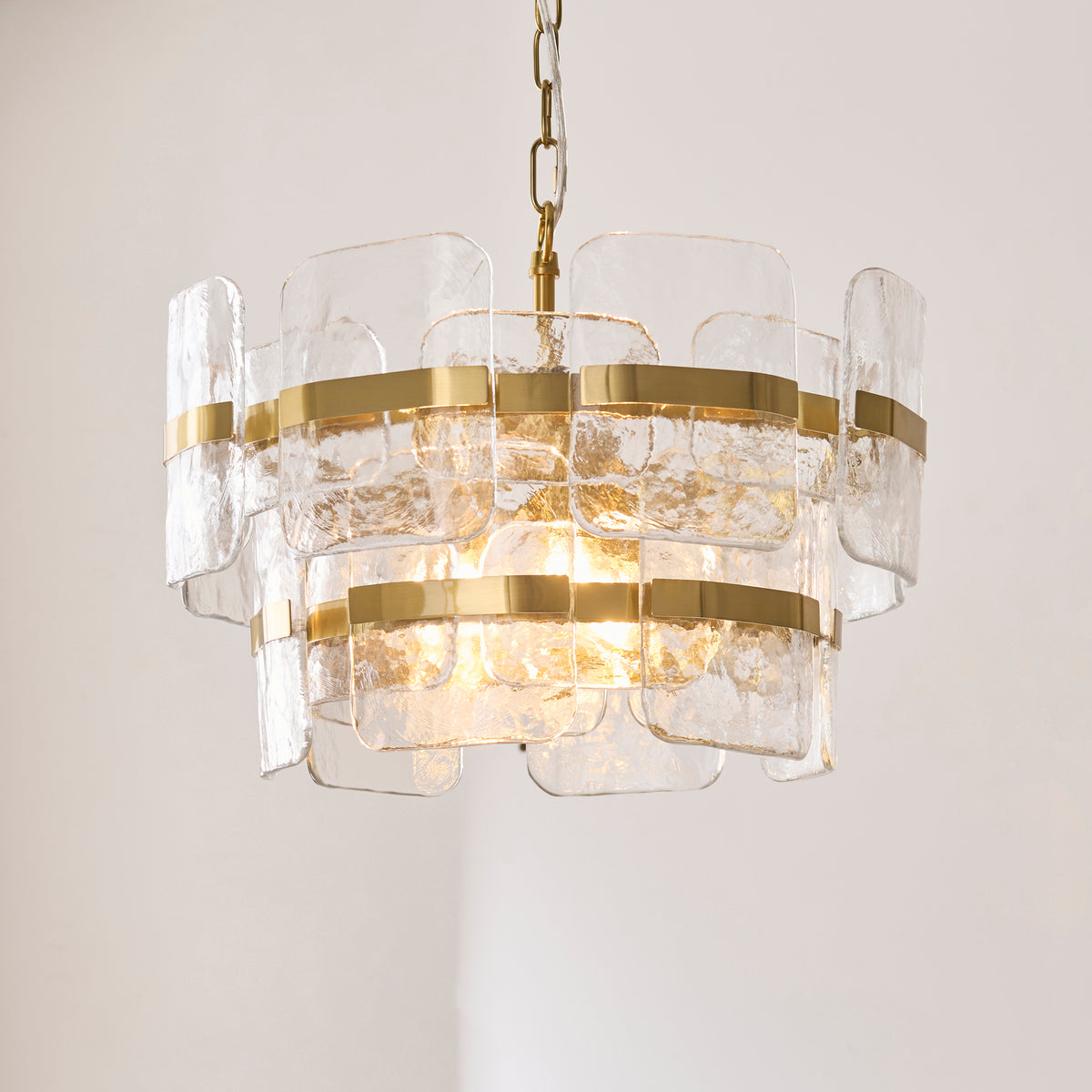 Ancara 3 Light Aged Brass & Textured Glass Pendant Ceiling Light
