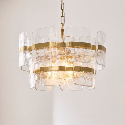 Ancara 3 Light Aged Brass & Textured Glass Pendant Ceiling Light