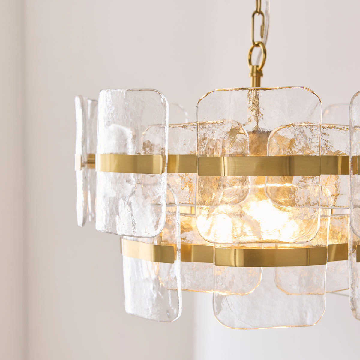 Ancara 3 Light Aged Brass & Textured Glass Pendant Ceiling Light