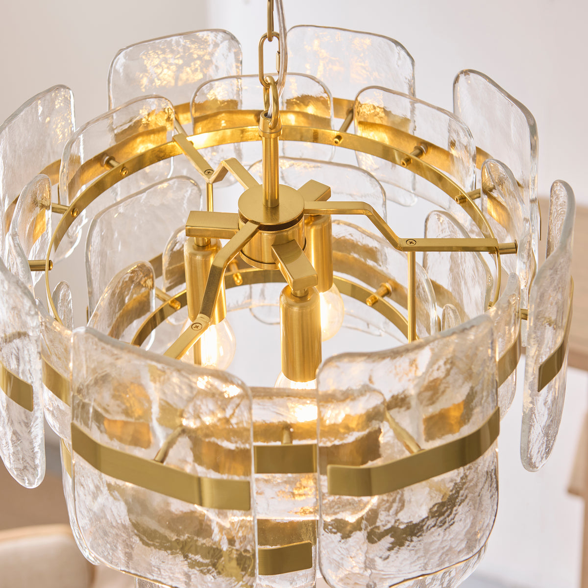 Ancara 3 Light Aged Brass & Textured Glass Pendant Ceiling Light