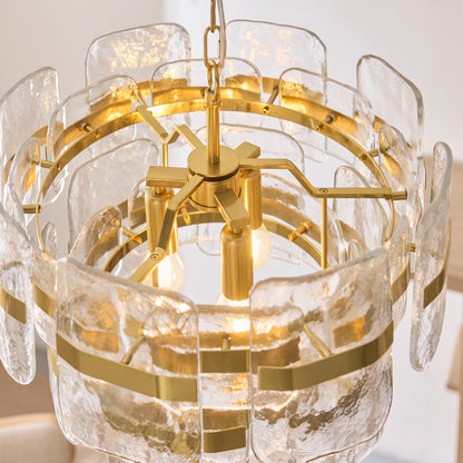 Ancara 3 Light Aged Brass & Textured Glass Pendant Ceiling Light