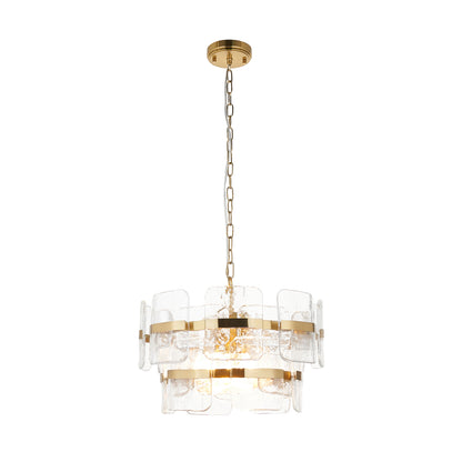 Ancara 3 Light Aged Brass & Textured Glass Pendant Ceiling Light