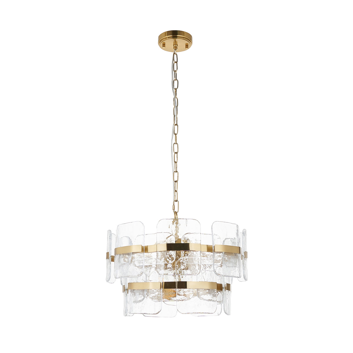 Ancara 3 Light Aged Brass & Textured Glass Pendant Ceiling Light