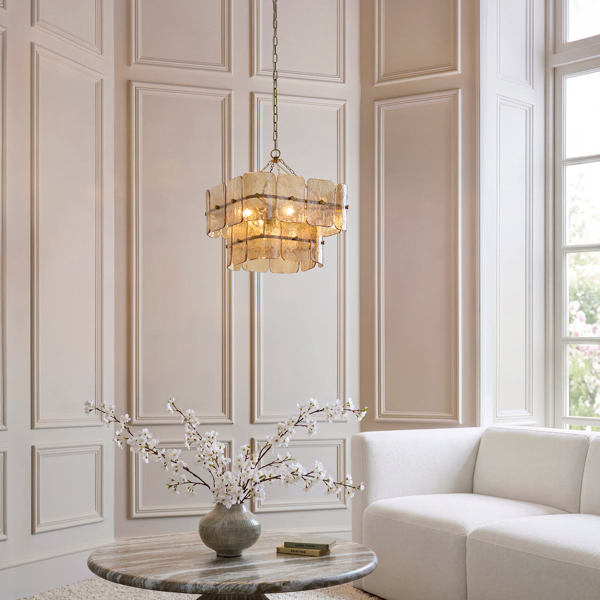 Venice 4 Light Aged Brass & Champagne Glass Pendant Ceiling Light