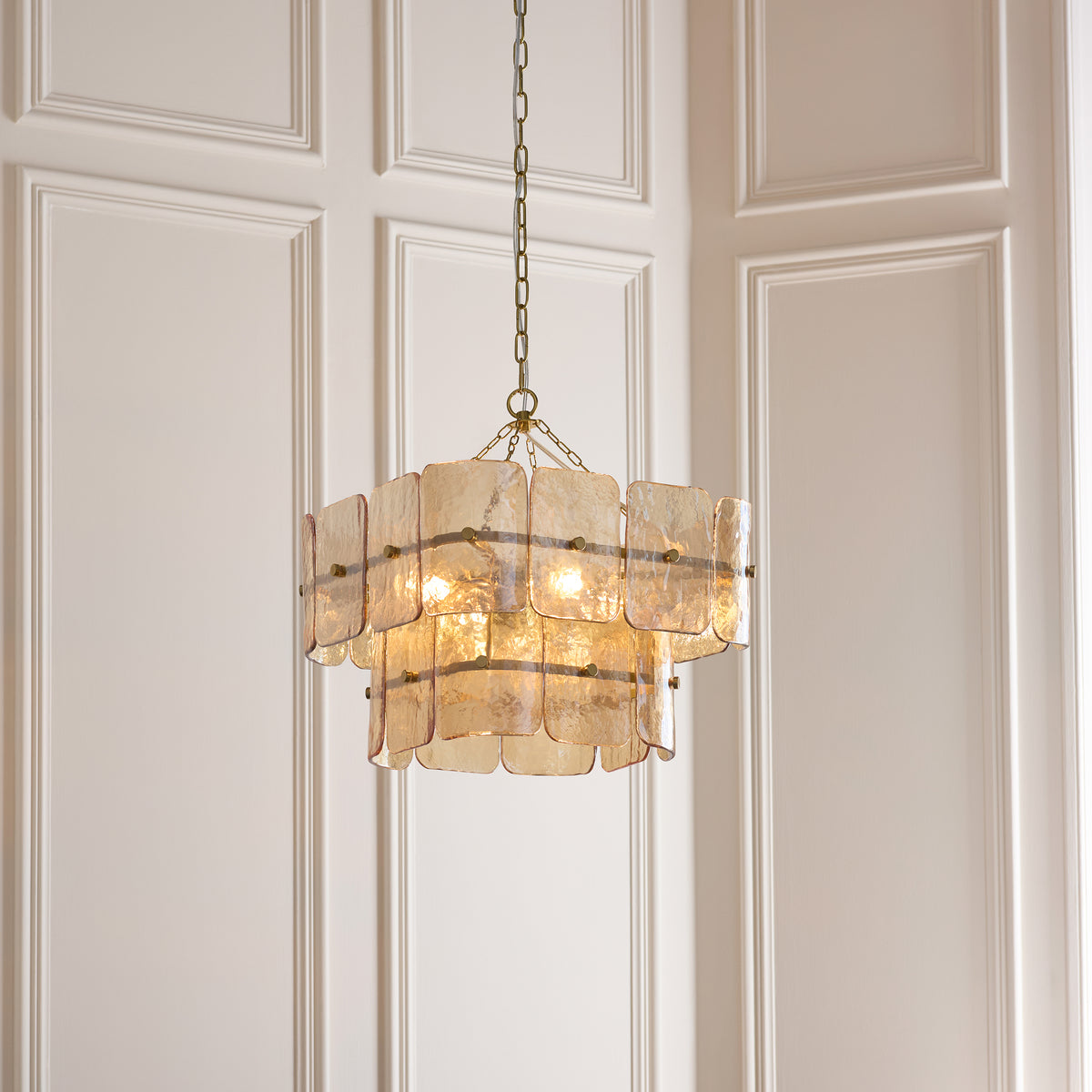 Venice 4 Light Aged Brass & Champagne Glass Pendant Ceiling Light
