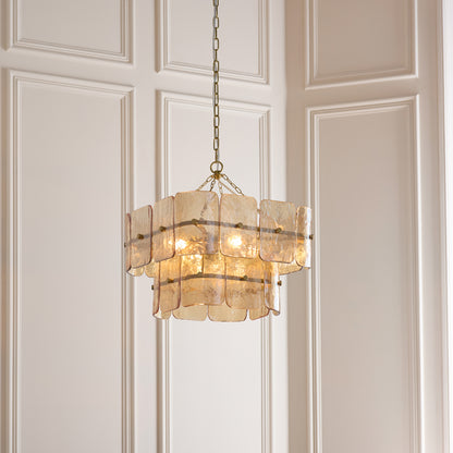 Venice 4 Light Aged Brass & Champagne Glass Pendant Ceiling Light