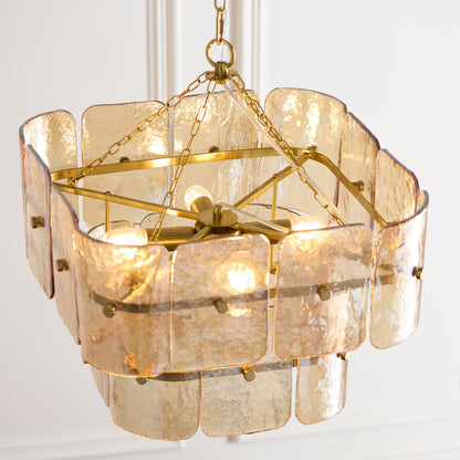 Venice 4 Light Aged Brass & Champagne Glass Pendant Ceiling Light