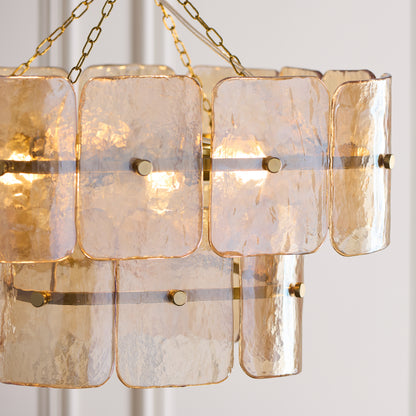 Venice 4 Light Aged Brass & Champagne Glass Pendant Ceiling Light