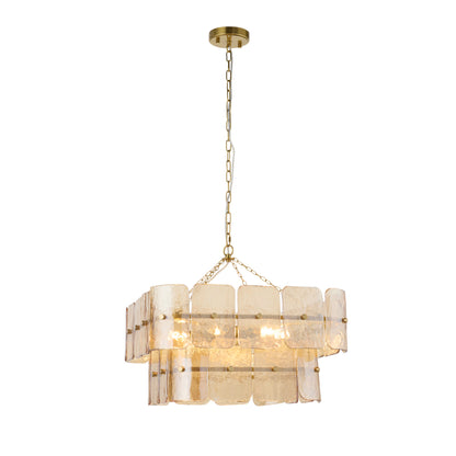 Venice 6 Light Aged Brass & Champagne Glass Pendant Ceiling Light