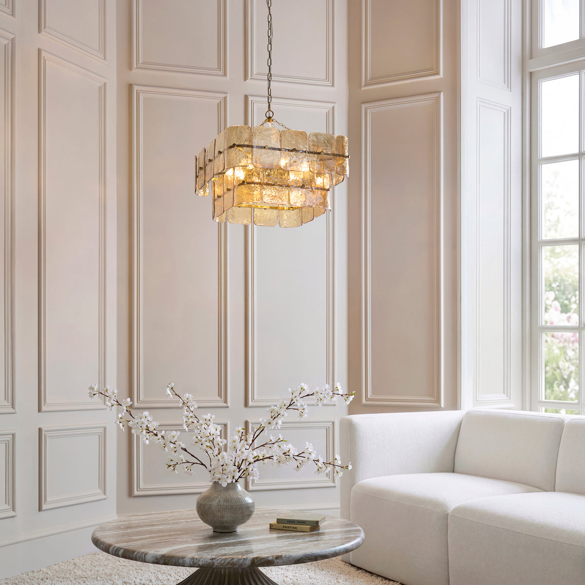 Venice 6 Light Aged Brass & Champagne Glass Pendant Ceiling Light