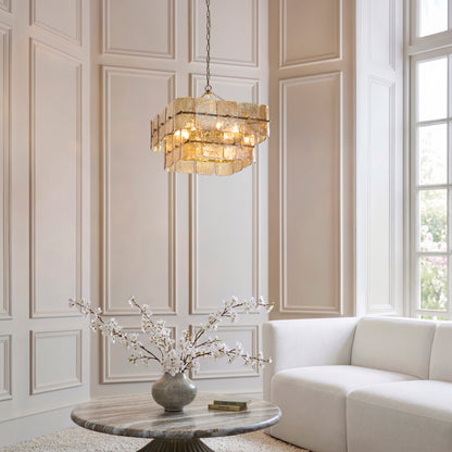 Venice 6 Light Aged Brass & Champagne Glass Pendant Ceiling Light