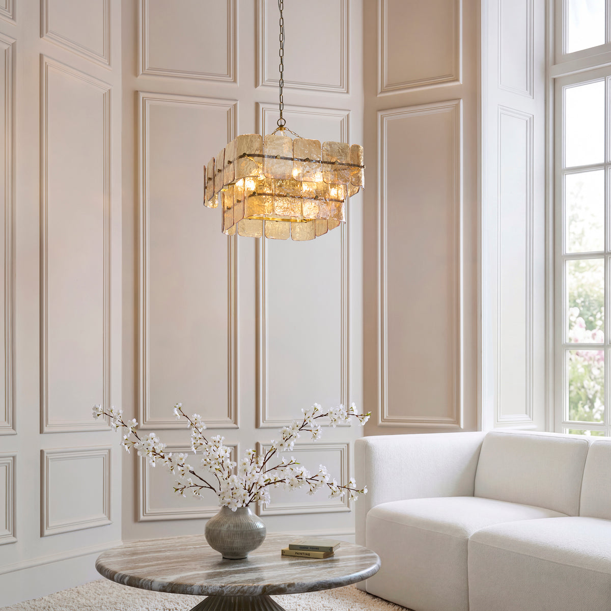 Venice 6 Light Aged Brass & Champagne Glass Pendant Ceiling Light