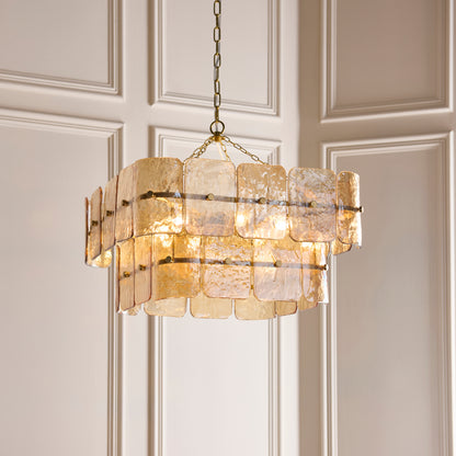 Venice 6 Light Aged Brass & Champagne Glass Pendant Ceiling Light
