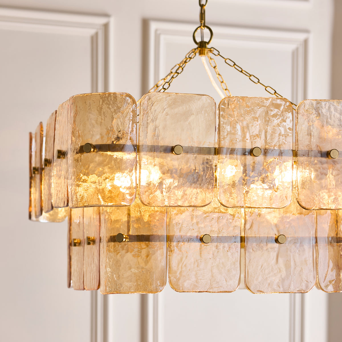 Venice 6 Light Aged Brass & Champagne Glass Pendant Ceiling Light