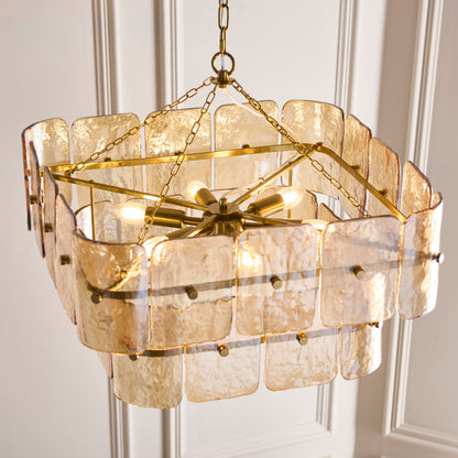 Venice 6 Light Aged Brass & Champagne Glass Pendant Ceiling Light