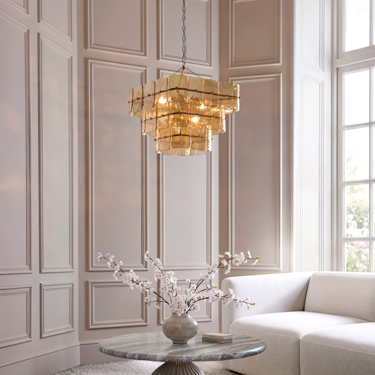 Venice 10 Light Aged Brass & Champagne Glass Pendant Ceiling Light