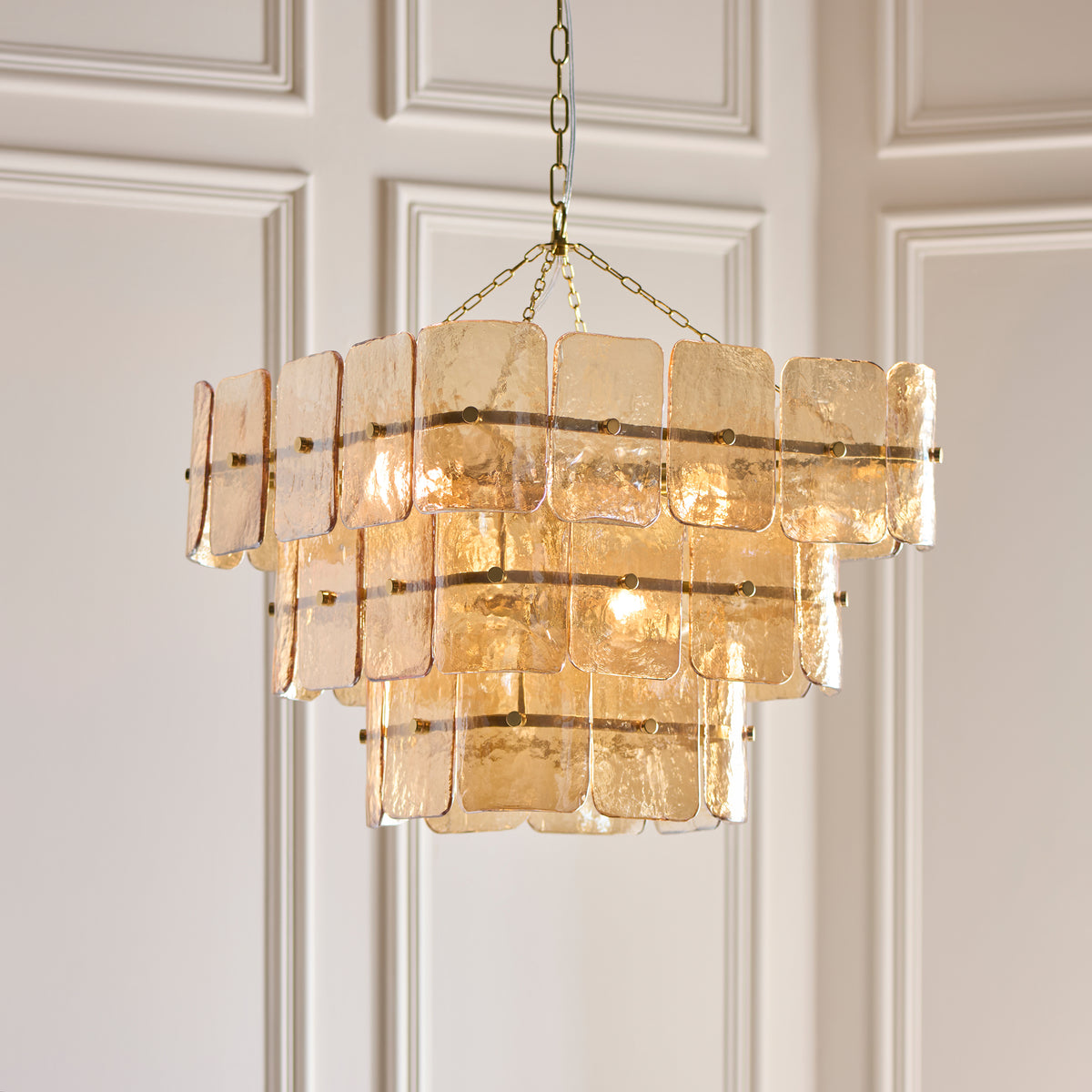 Venice 10 Light Aged Brass & Champagne Glass Pendant Ceiling Light
