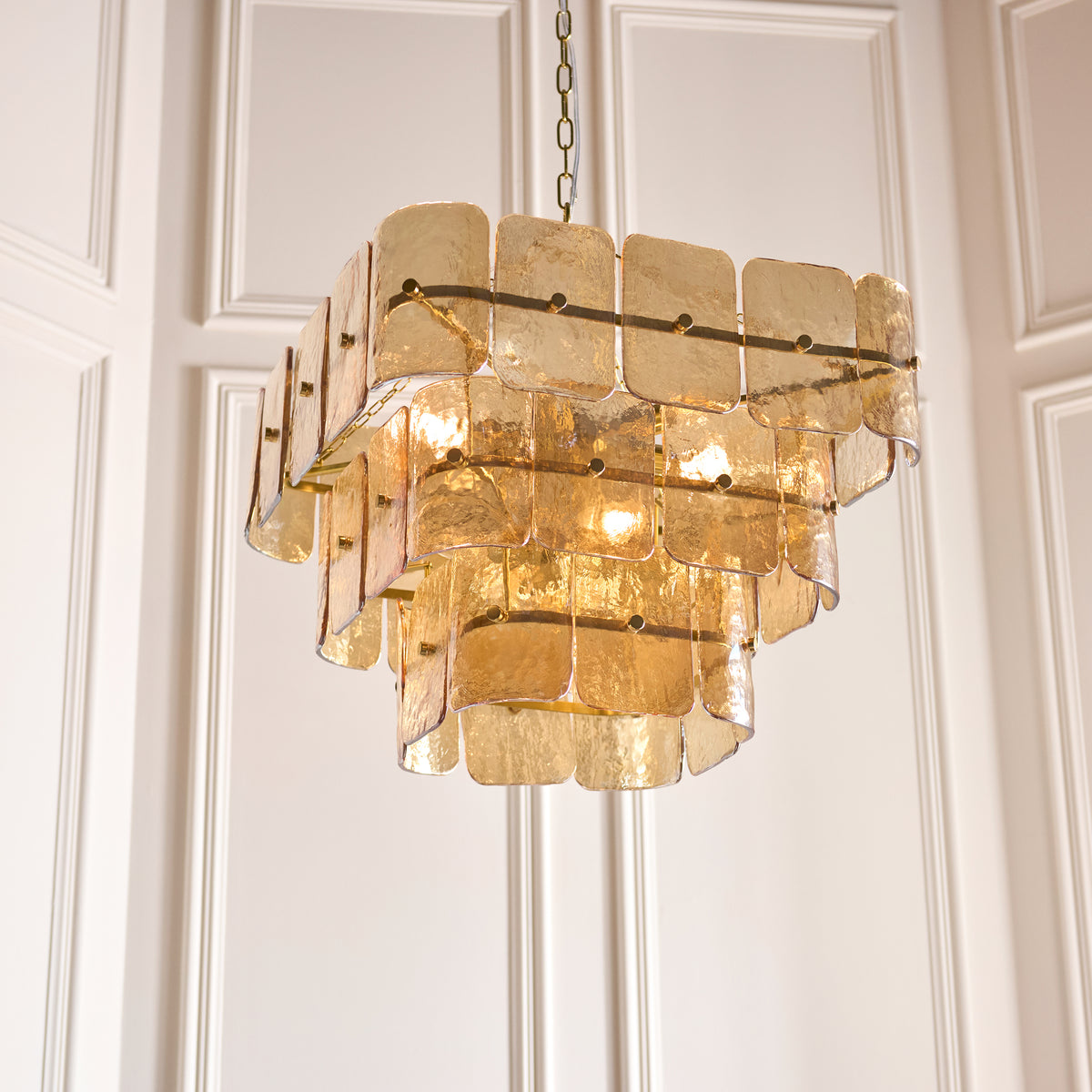 Venice 10 Light Aged Brass & Champagne Glass Pendant Ceiling Light