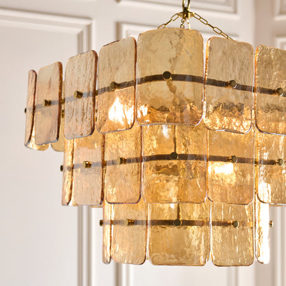 Venice 10 Light Aged Brass & Champagne Glass Pendant Ceiling Light