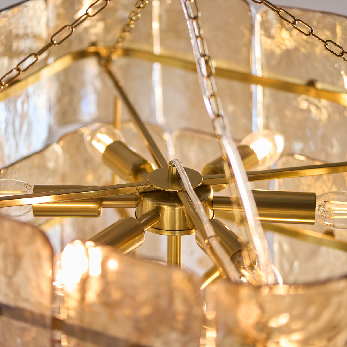 Venice 10 Light Aged Brass & Champagne Glass Pendant Ceiling Light