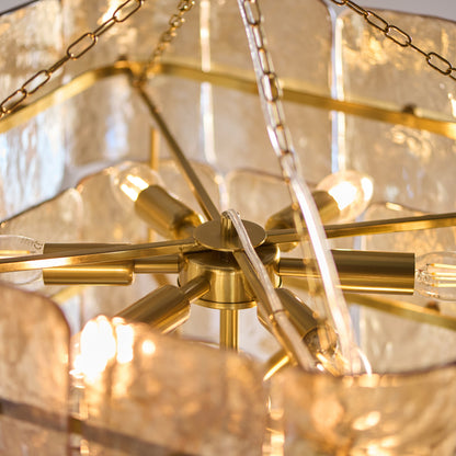 Venice 10 Light Aged Brass & Champagne Glass Pendant Ceiling Light