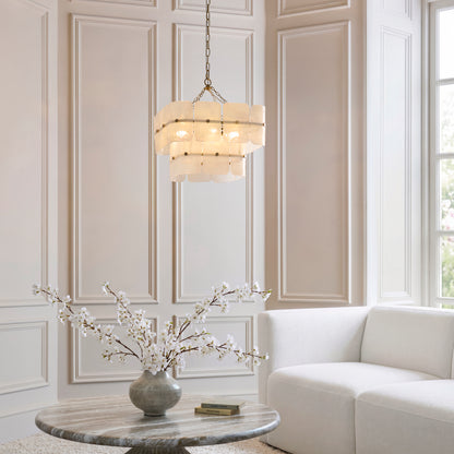 Venice 4 Light Aged Brass & White Glass Pendant Ceiling Light