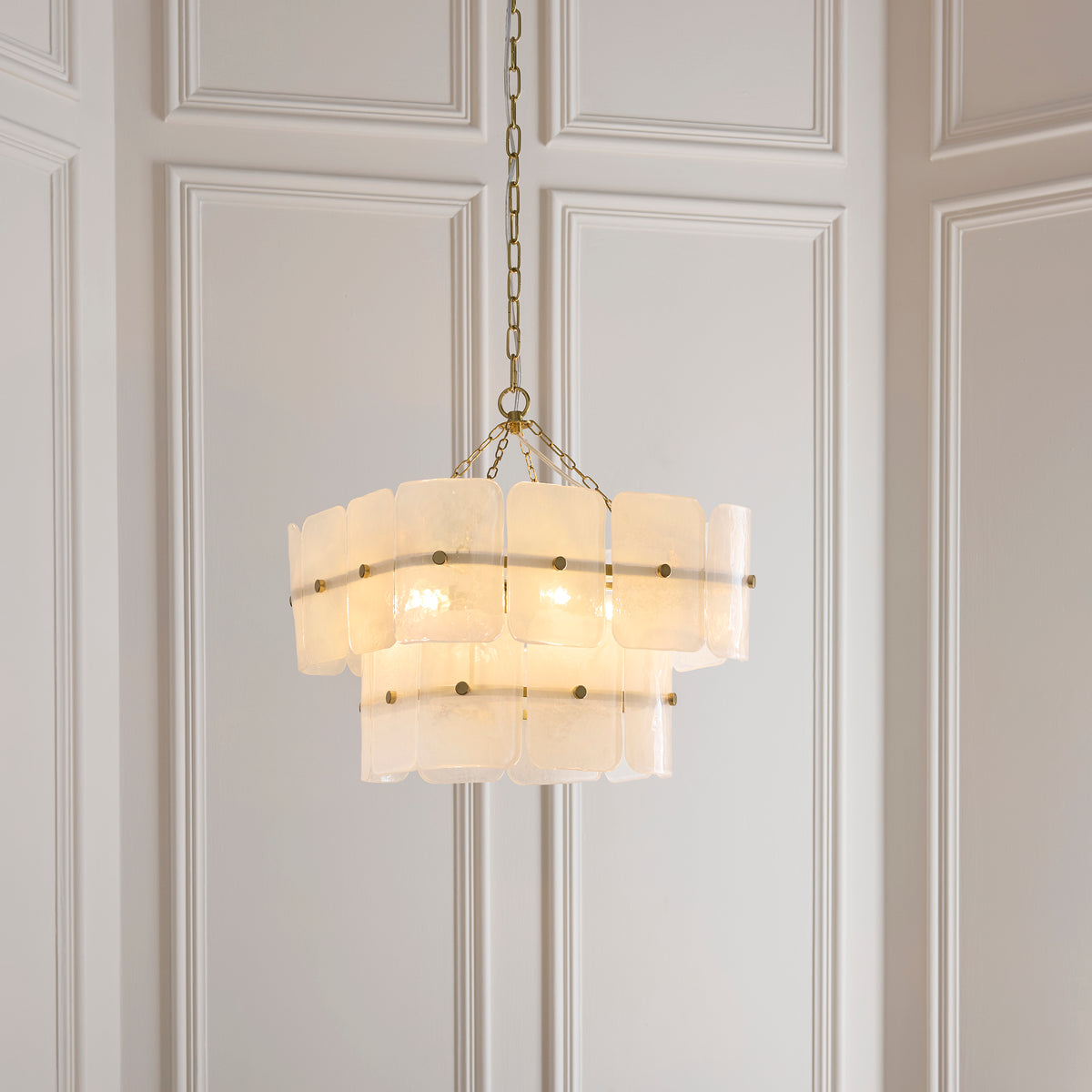 Venice 4 Light Aged Brass & White Glass Pendant Ceiling Light