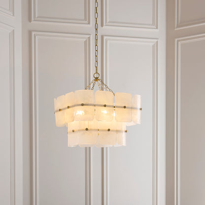 Venice 4 Light Aged Brass & White Glass Pendant Ceiling Light