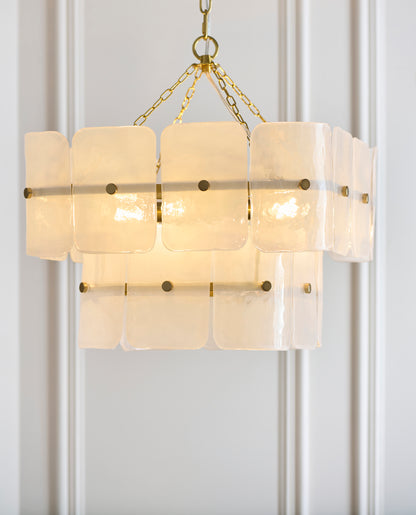 Venice 4 Light Aged Brass & White Glass Pendant Ceiling Light