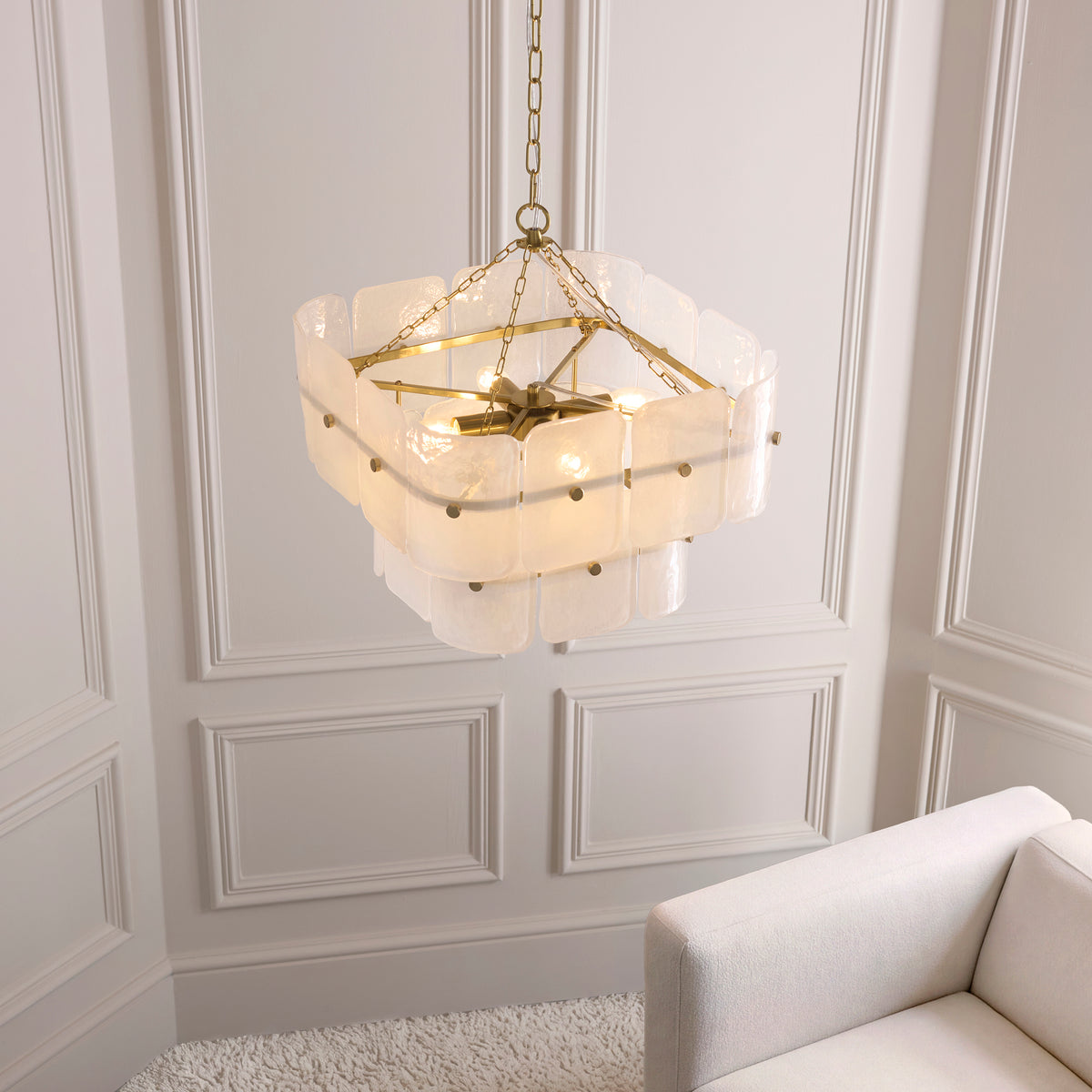 Venice 4 Light Aged Brass & White Glass Pendant Ceiling Light