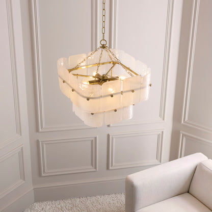 Venice 4 Light Aged Brass & White Glass Pendant Ceiling Light