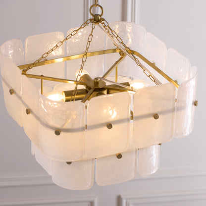 Venice 4 Light Aged Brass & White Glass Pendant Ceiling Light